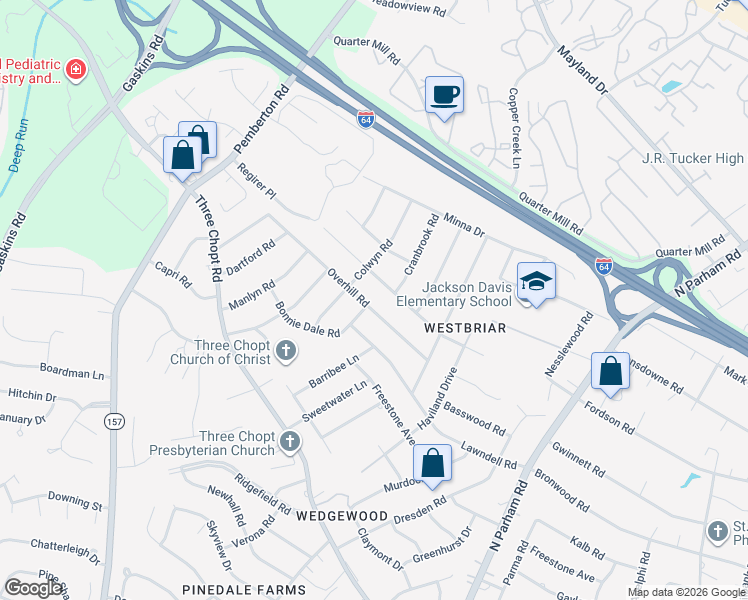 map of restaurants, bars, coffee shops, grocery stores, and more near 9307 Fordson Road in Richmond