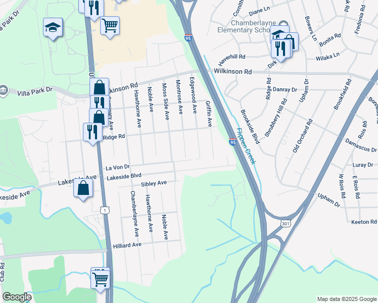 map of restaurants, bars, coffee shops, grocery stores, and more near 7405 Montrose Avenue in Richmond