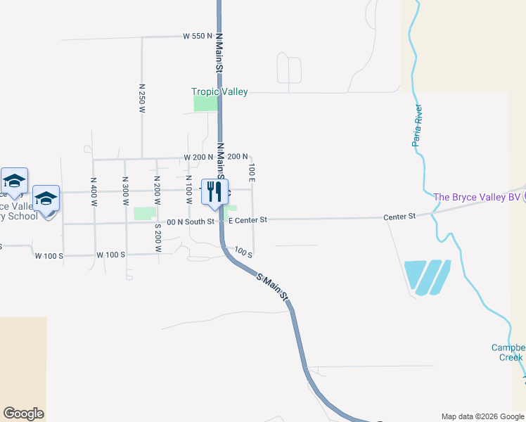 map of restaurants, bars, coffee shops, grocery stores, and more near Center Street in Tropic