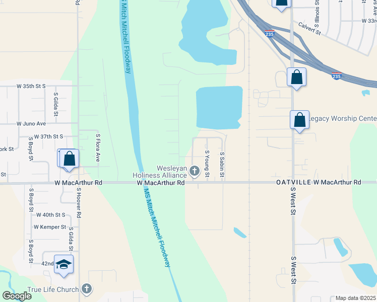 map of restaurants, bars, coffee shops, grocery stores, and more near 3847 South Baehr Street in Wichita