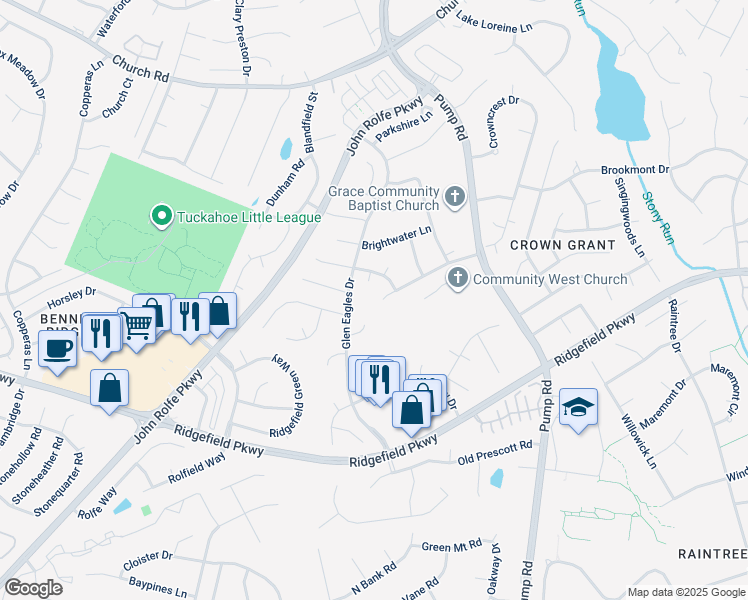 map of restaurants, bars, coffee shops, grocery stores, and more near 12472 Burnside Lane in Richmond