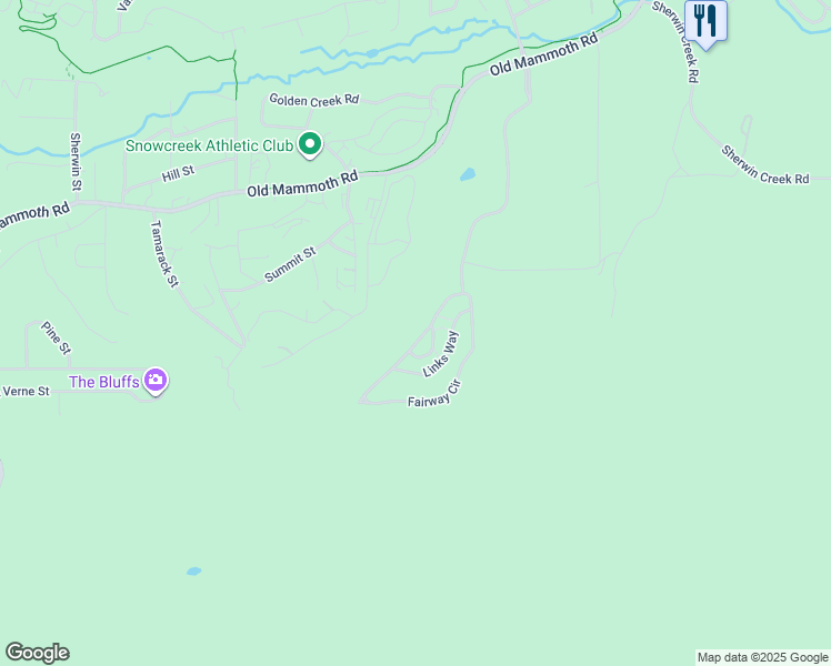 map of restaurants, bars, coffee shops, grocery stores, and more near 718 Fairway Circle in Mammoth Lakes