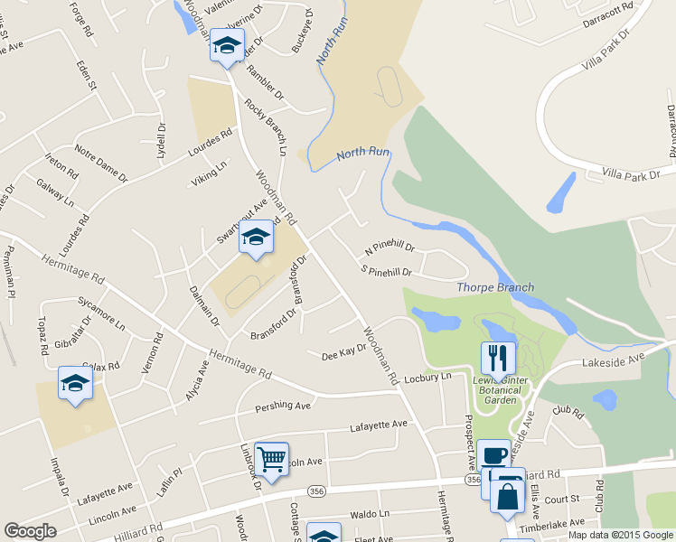 map of restaurants, bars, coffee shops, grocery stores, and more near 7615 Woodman Road in Henrico