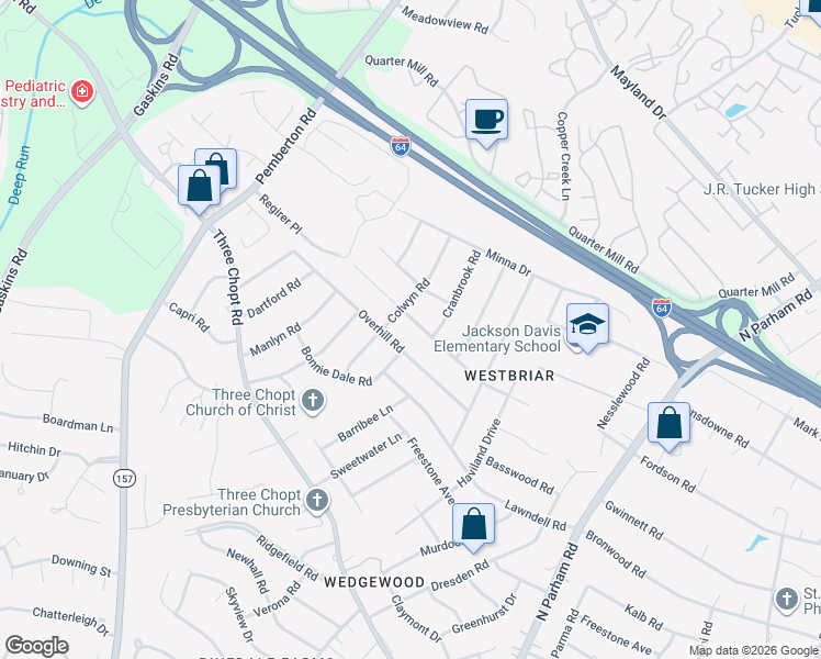 map of restaurants, bars, coffee shops, grocery stores, and more near 9307 Fordson Road in Richmond