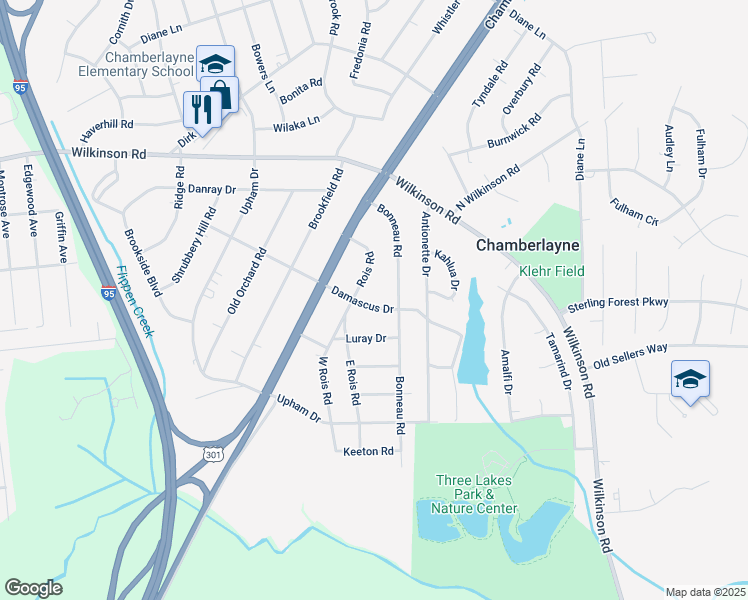 map of restaurants, bars, coffee shops, grocery stores, and more near 104 Damascus Drive in Richmond