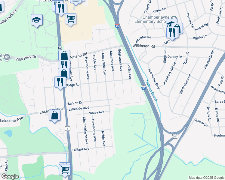 map of restaurants, bars, coffee shops, grocery stores, and more near 7408 Montrose Avenue in Richmond