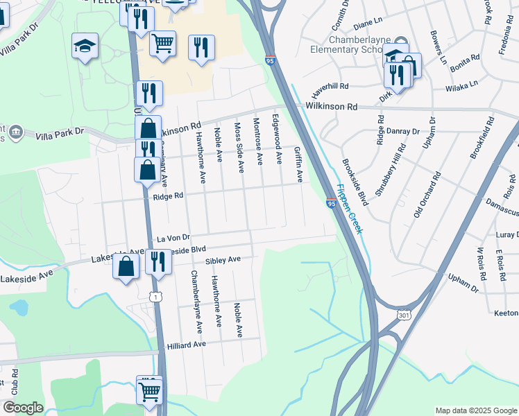 map of restaurants, bars, coffee shops, grocery stores, and more near 7408 Montrose Avenue in Richmond