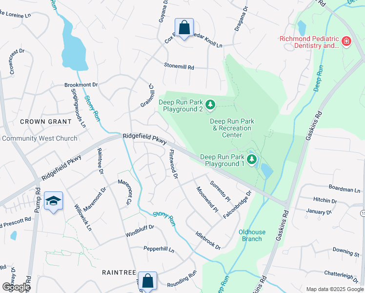 map of restaurants, bars, coffee shops, grocery stores, and more near 2014 Deep Ridge Court in Richmond