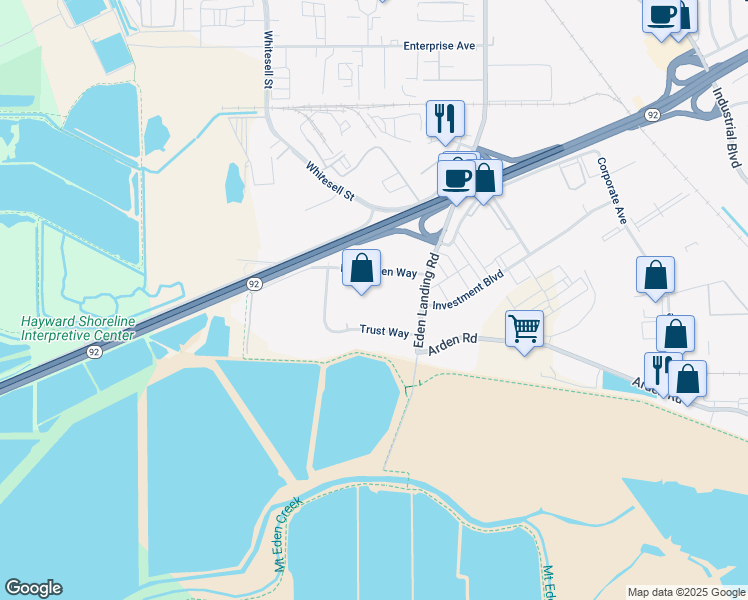 map of restaurants, bars, coffee shops, grocery stores, and more near 26118 Research Place in Hayward