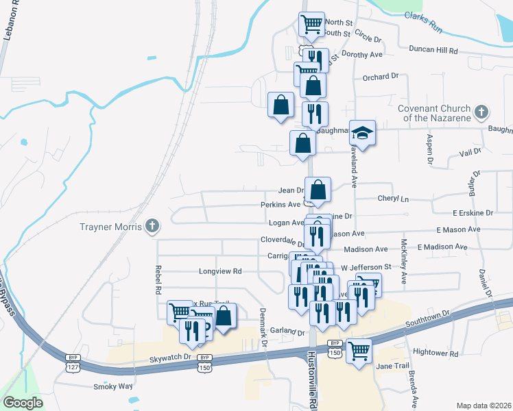 map of restaurants, bars, coffee shops, grocery stores, and more near 514 Perkins Avenue in Danville
