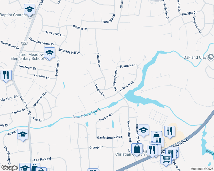 map of restaurants, bars, coffee shops, grocery stores, and more near 8156 J David Lane in Mechanicsville