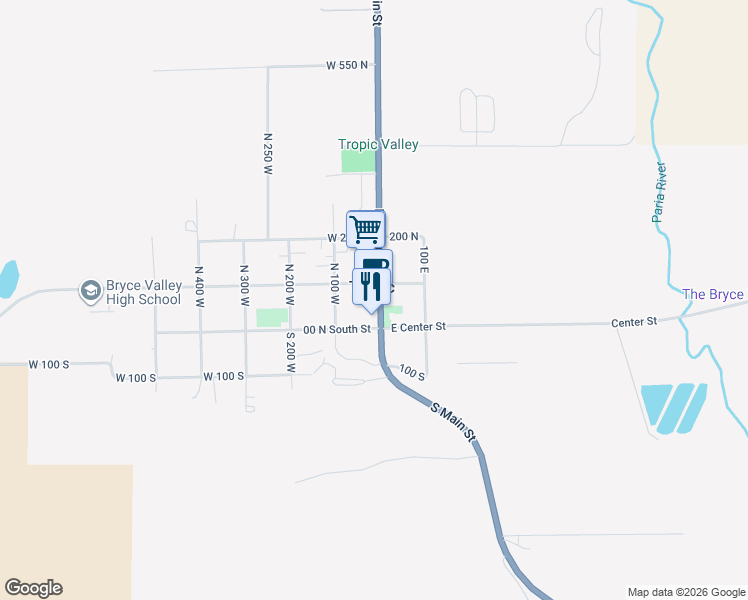 map of restaurants, bars, coffee shops, grocery stores, and more near 21 North Main Street in Tropic