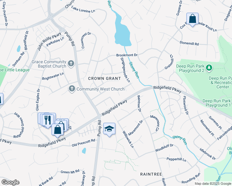 map of restaurants, bars, coffee shops, grocery stores, and more near 2306 Buffapple Court in Richmond