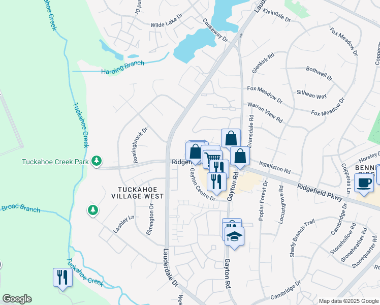 map of restaurants, bars, coffee shops, grocery stores, and more near 2402 Grey Forge Place in Richmond