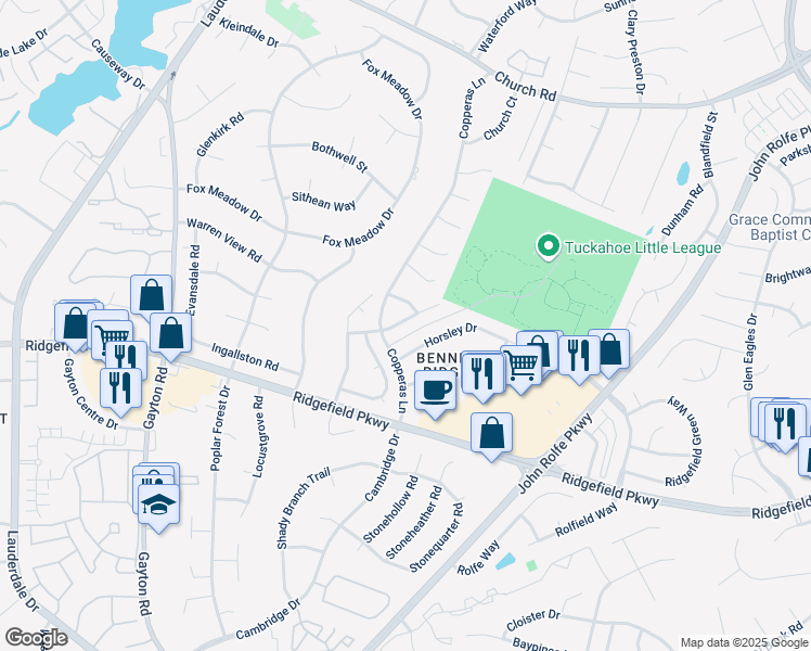 map of restaurants, bars, coffee shops, grocery stores, and more near 2417 Crystal Ridge Road in Henrico