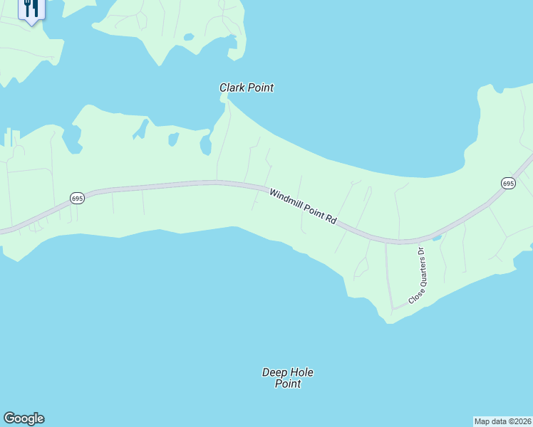 map of restaurants, bars, coffee shops, grocery stores, and more near 3308 Windmill Point Road in White Stone