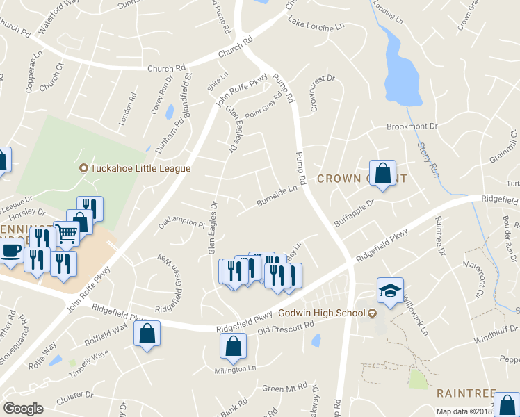 map of restaurants, bars, coffee shops, grocery stores, and more near 12441 Burnside Lane in Henrico
