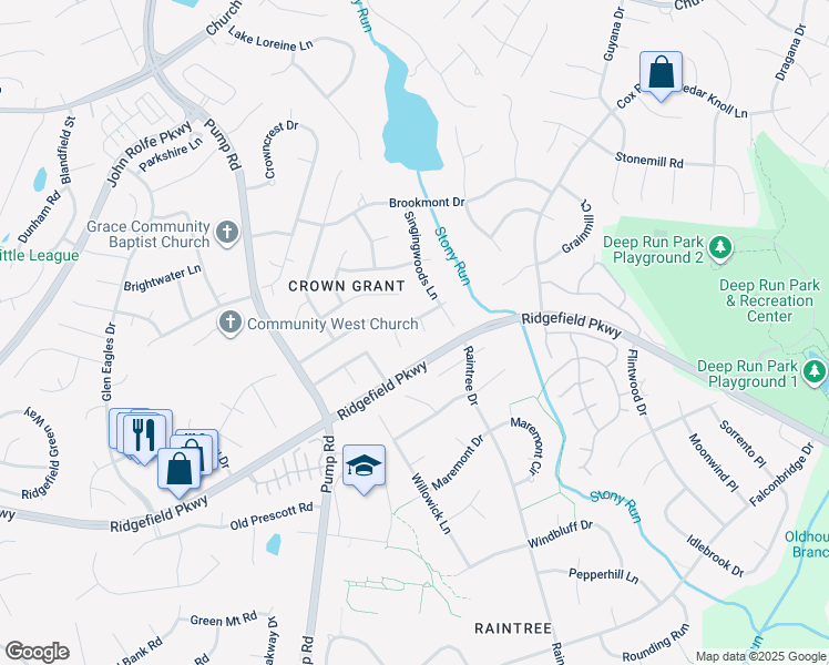 map of restaurants, bars, coffee shops, grocery stores, and more near 2304 Snowcrest Court in Richmond