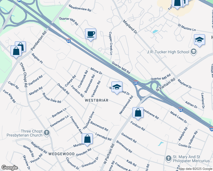 map of restaurants, bars, coffee shops, grocery stores, and more near 2500 Haviland Drive in Henrico