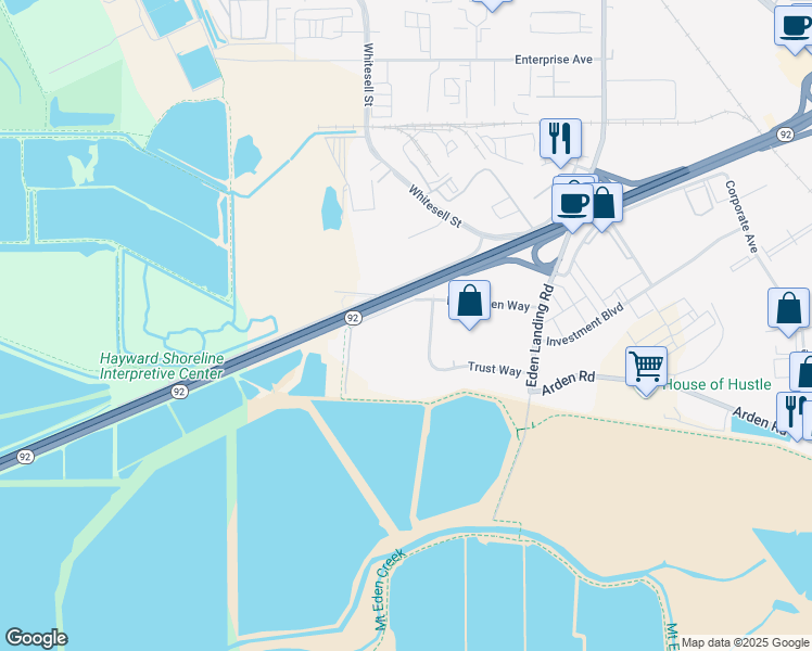 map of restaurants, bars, coffee shops, grocery stores, and more near 4010 Point Eden Way in Hayward