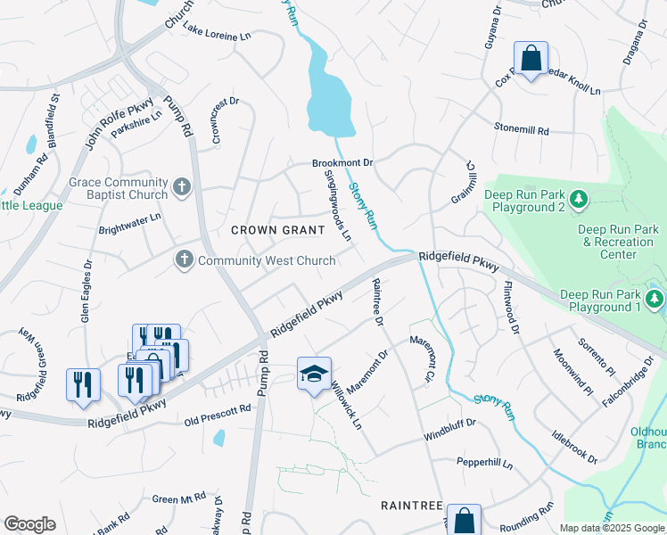 map of restaurants, bars, coffee shops, grocery stores, and more near 2304 Snowcrest Court in Richmond