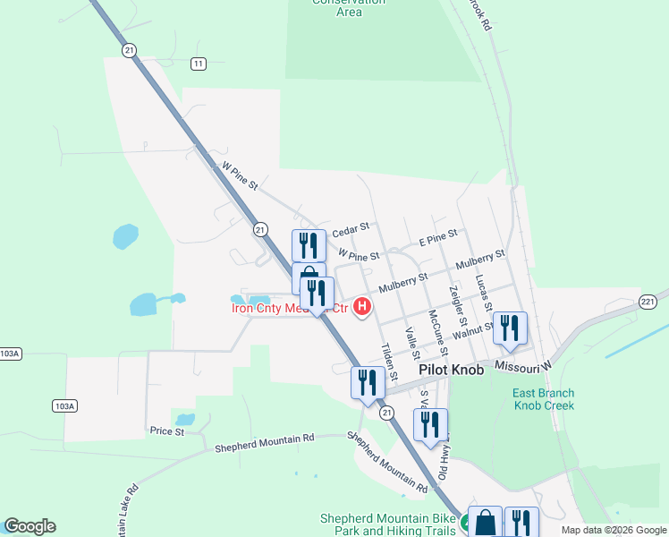 map of restaurants, bars, coffee shops, grocery stores, and more near in Pilot Knob