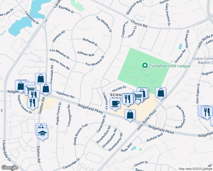 map of restaurants, bars, coffee shops, grocery stores, and more near 2417 Crystal Ridge Road in Henrico