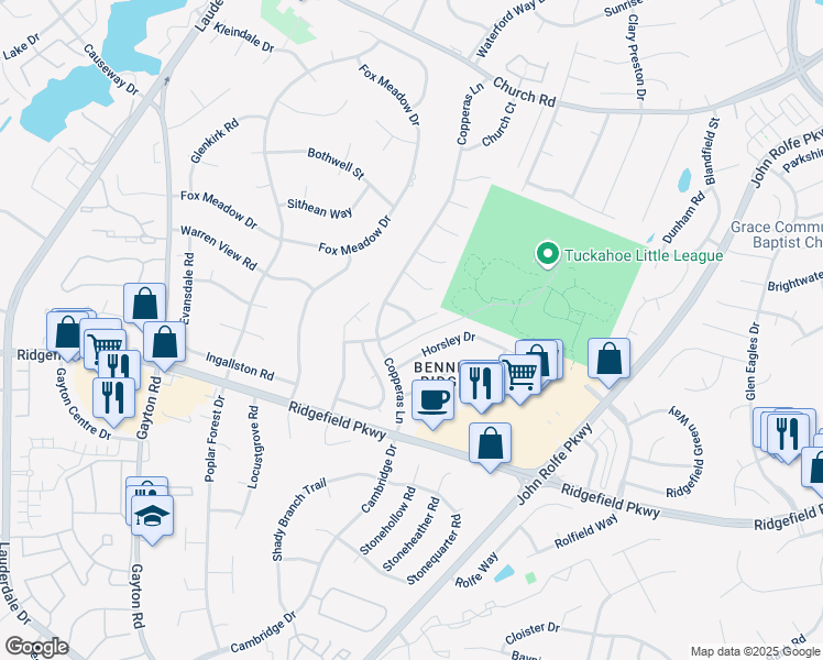 map of restaurants, bars, coffee shops, grocery stores, and more near 2425 Crystal Ridge Road in Richmond