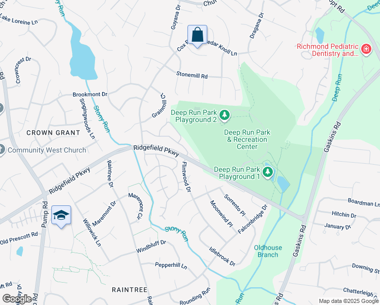 map of restaurants, bars, coffee shops, grocery stores, and more near 2114 Turtle Creek Drive in Richmond