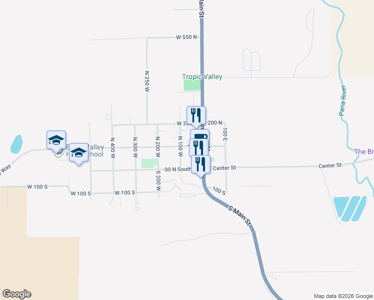 map of restaurants, bars, coffee shops, grocery stores, and more near 21 North Main Street in Tropic