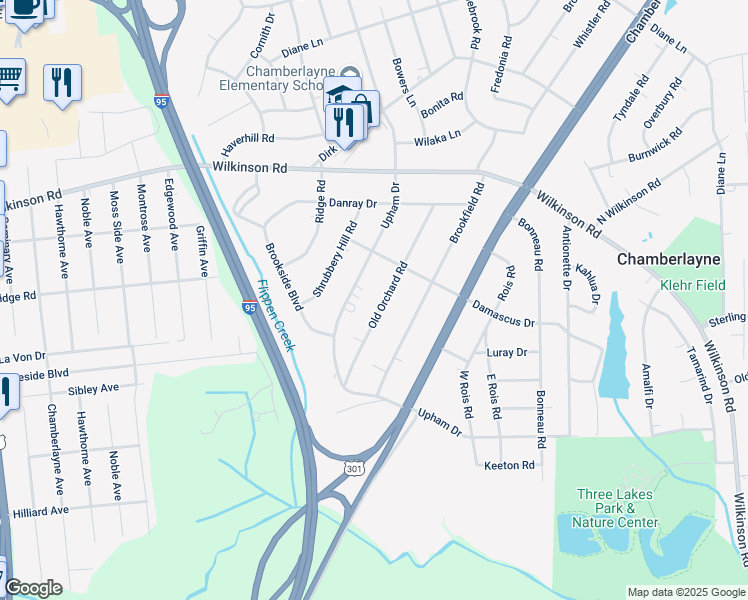 map of restaurants, bars, coffee shops, grocery stores, and more near 5920 Old Orchard Road in Richmond