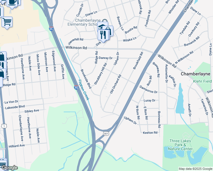 map of restaurants, bars, coffee shops, grocery stores, and more near 5913 Upham Drive in Richmond