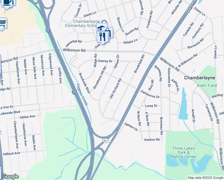 map of restaurants, bars, coffee shops, grocery stores, and more near 5920 Old Orchard Road in Richmond