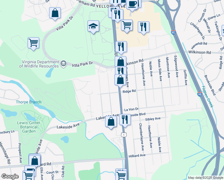 map of restaurants, bars, coffee shops, grocery stores, and more near 7503 Wentworth Avenue in Richmond