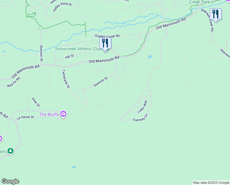 map of restaurants, bars, coffee shops, grocery stores, and more near 350 Ranch Road in Bishop