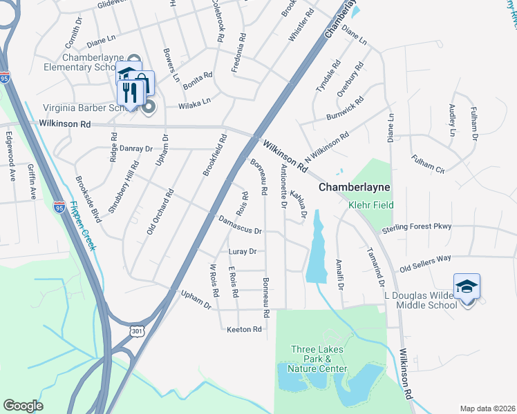 map of restaurants, bars, coffee shops, grocery stores, and more near 6014 Bonneau Road in Richmond