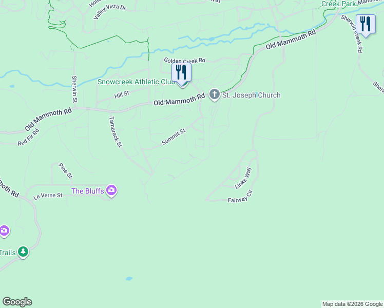 map of restaurants, bars, coffee shops, grocery stores, and more near 350 Ranch Road in Bishop
