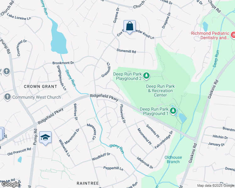 map of restaurants, bars, coffee shops, grocery stores, and more near 2113 Turtle Creek Drive in Henrico County