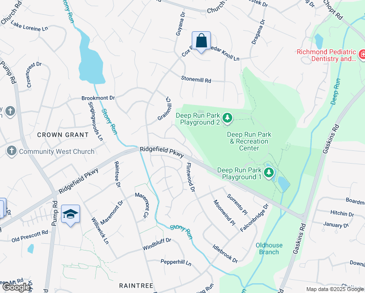 map of restaurants, bars, coffee shops, grocery stores, and more near 2113 Turtle Creek Drive in Henrico