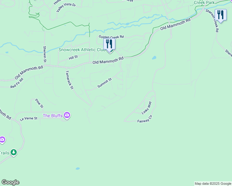 map of restaurants, bars, coffee shops, grocery stores, and more near 350 Ranch Road in Bishop