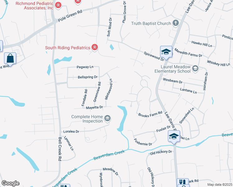 map of restaurants, bars, coffee shops, grocery stores, and more near 7173 Mintawood Court in Mechanicsville