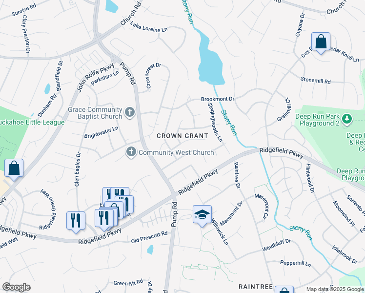 map of restaurants, bars, coffee shops, grocery stores, and more near 10419 Huntsmoor Drive in Richmond