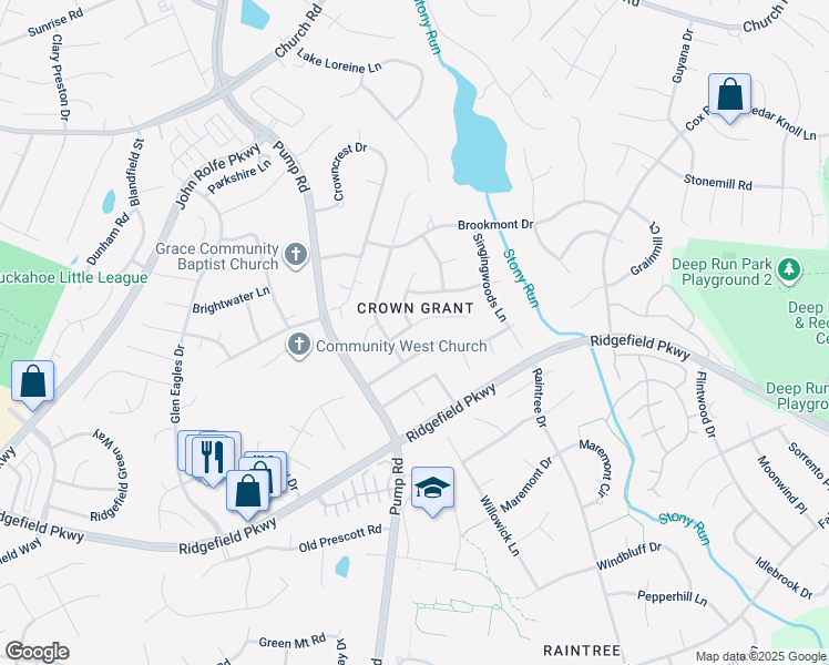map of restaurants, bars, coffee shops, grocery stores, and more near 10419 Huntsmoor Drive in Richmond