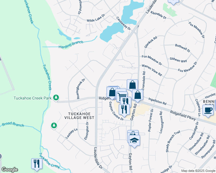 map of restaurants, bars, coffee shops, grocery stores, and more near 2420 Stone Post Terrace in Richmond