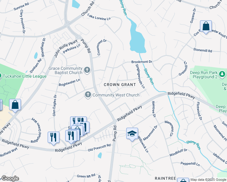 map of restaurants, bars, coffee shops, grocery stores, and more near 2305 Mountainbrook Drive in Richmond