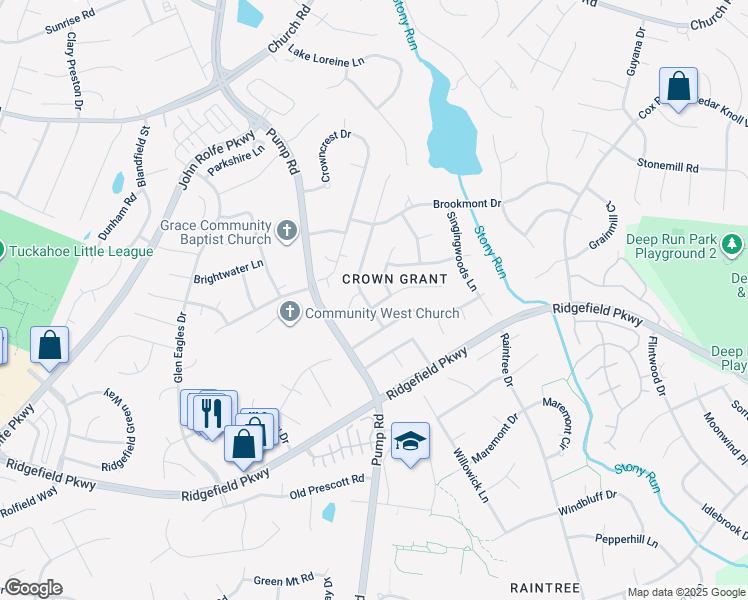 map of restaurants, bars, coffee shops, grocery stores, and more near 2305 Mountainbrook Drive in Richmond