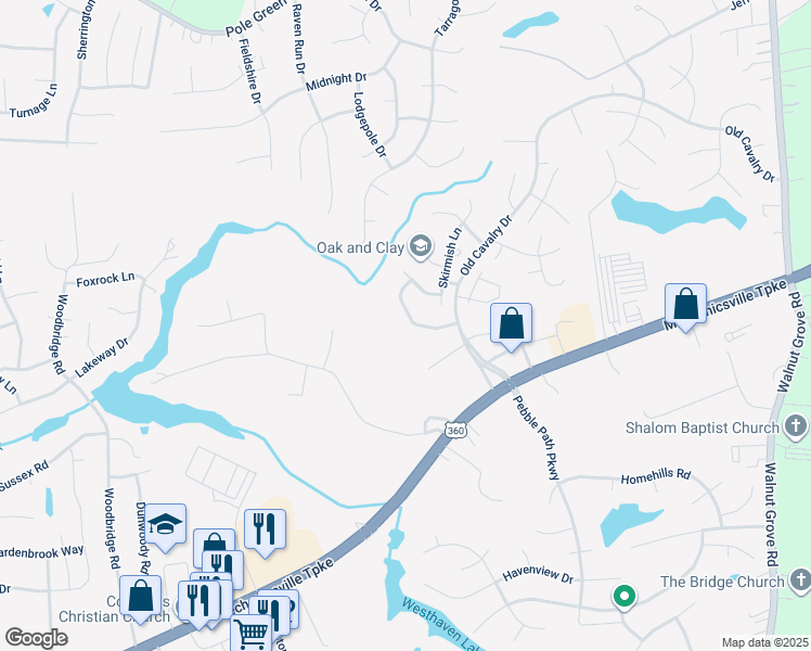 map of restaurants, bars, coffee shops, grocery stores, and more near 6163 Winding Hills Drive in Mechanicsville