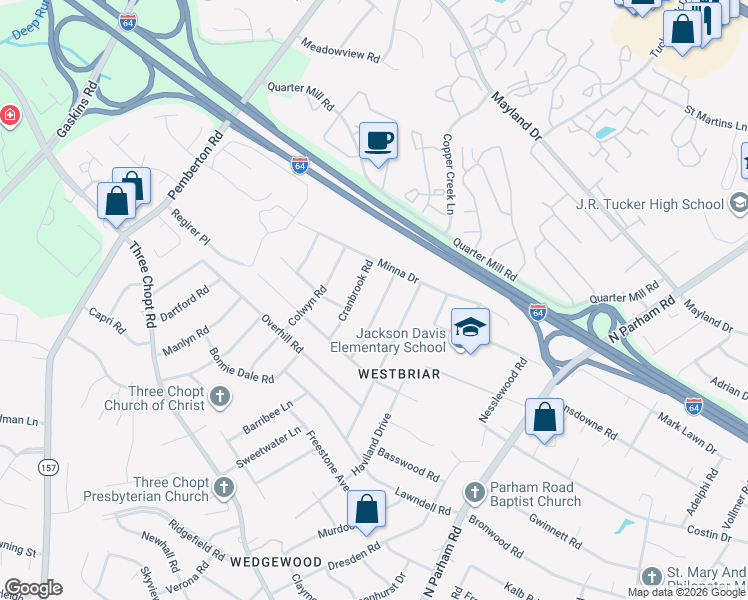 map of restaurants, bars, coffee shops, grocery stores, and more near 2418 Boissevain Road in Richmond