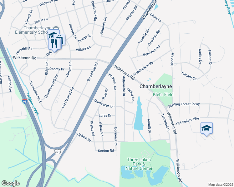 map of restaurants, bars, coffee shops, grocery stores, and more near 6013 Bonneau Road in Richmond