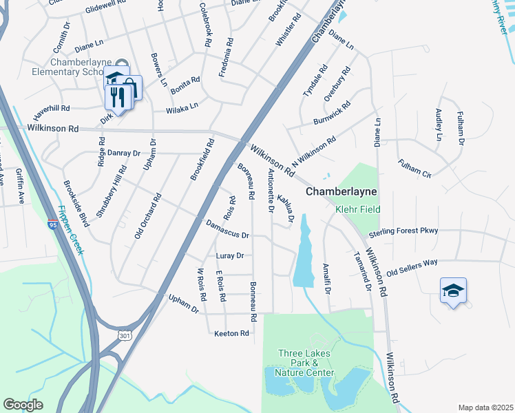map of restaurants, bars, coffee shops, grocery stores, and more near 6013 Bonneau Road in Richmond